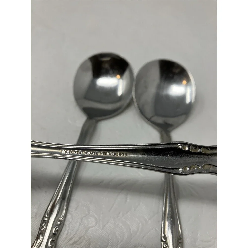 WALCO ILLUSTRA Dinner Fork & 2 Round Bowl Soup Gumbo Spoons Stainless
